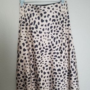 Cheetah Print Satin Midi Skirt